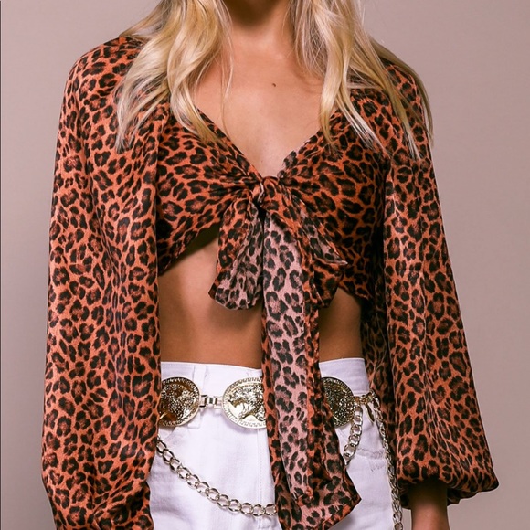 Tie front leopard crop top - Picture 1 of 3